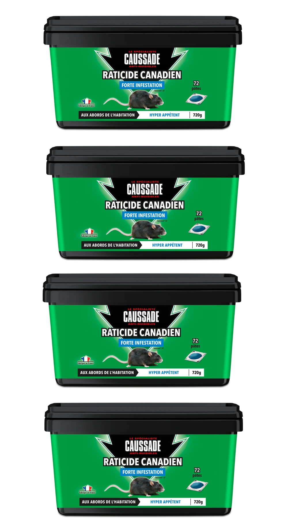 Carpt720 Lot De 4 Boîtes Raticide Canadien Pat'appât Fortes Infestatio